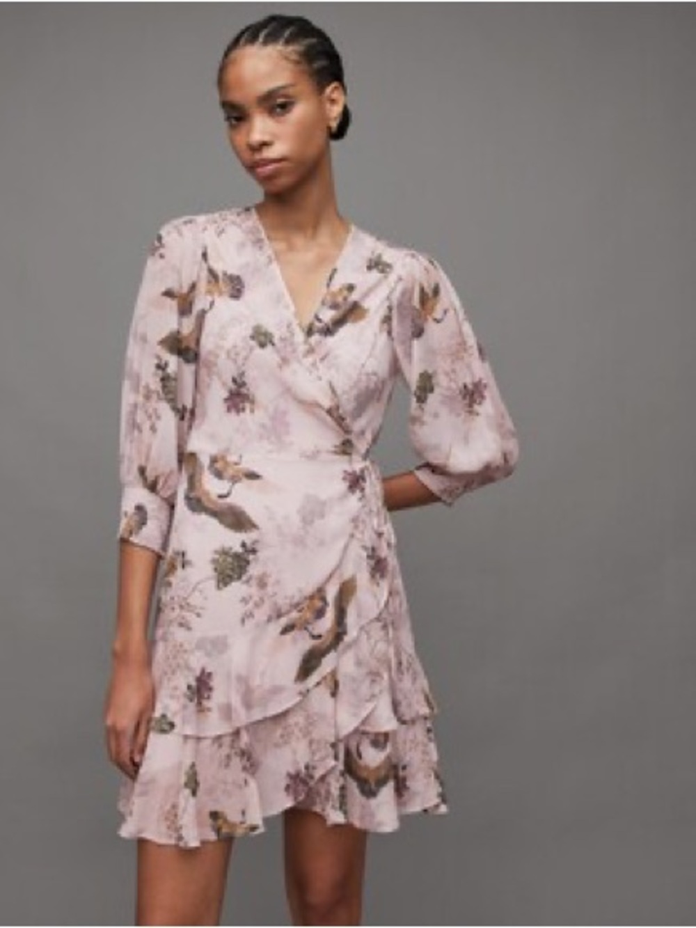 Floral Wrap Mini Dress in Light Pink